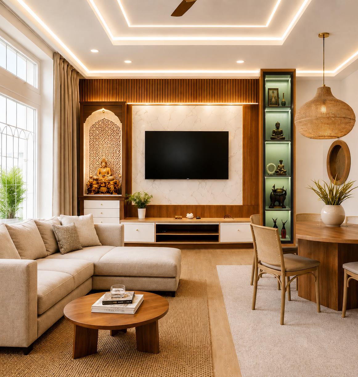 Living & Dining Lounge with Designer False Ceiling
